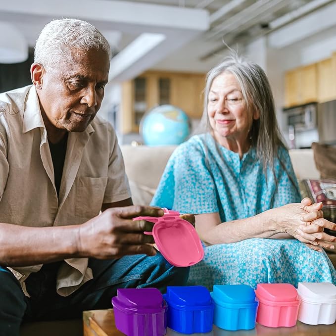 Keedolla Denture Cleaning Case Orthodontic Dental Retainer Container,Denture Holder Case Retainer Soaking Cups for Travel, Camping, Office - Pink