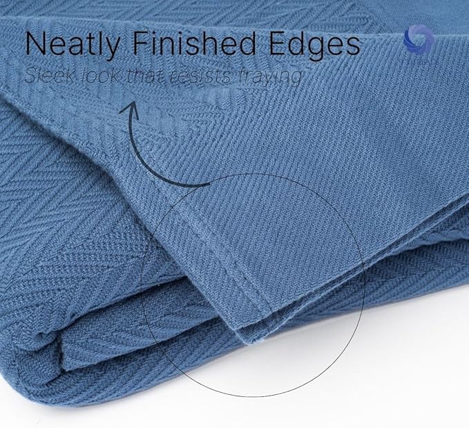 100% Cotton Herringbone Weave Blankets, 90"X90" Queen, Throw Blanket for Bed,All Season Cotton Blanket, Cozy Blanket,Throws Bed Blanket, Throw Blanket for Couch,Modern Home Decor -Navy Blue-StrideForce Fitness