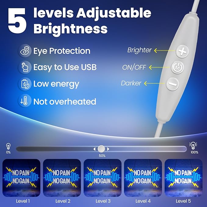 No Pain No Gain Neon Sign for Gym Wall Decor,Led Sign,Neon Lights for Bedroom,Motivational LED Light Up Sign for Home Fitness Room,Garage,Workout,Man Cave,Blue & Yellow Barbell Neon Light-StrideForce Fitness