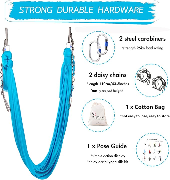 5.5 Yards Aerial Silks Yoga Swing Set - Aerial Yoga Hammock Kit Anti-Gravity Flying for Fitness, Low/Non Stretch Nylon Tricot Fabric Hardware Included for Dance-StrideForce Fitness