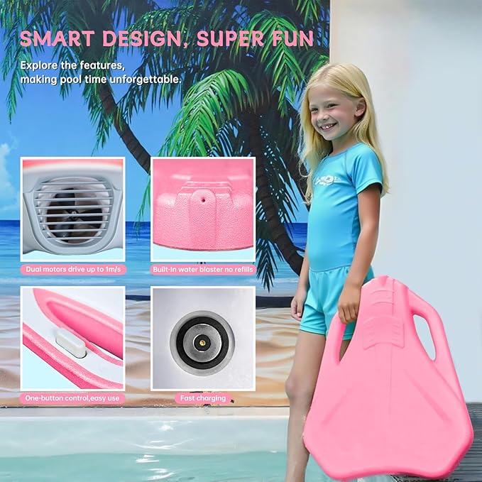 Electric Swimming Kickboard for Kids,Motorized Swim Board with Water Gun, Motorized Swim Training for Children Adults, 60N Thrust, 198 lbs Buoyancy, 25V Rechargeable Battery-StrideForce Fitness