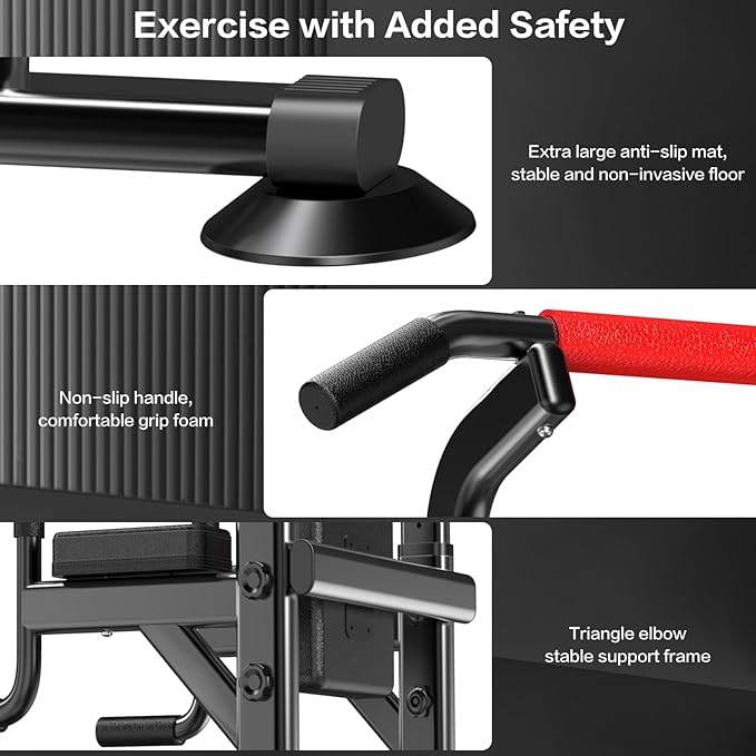 Power Tower Height Adjustable 59”-90” Dip Station Pull Up Bar Multi-Function for Home Gym Fitness Workout Exercise Equipment Strength Training-StrideForce Fitness