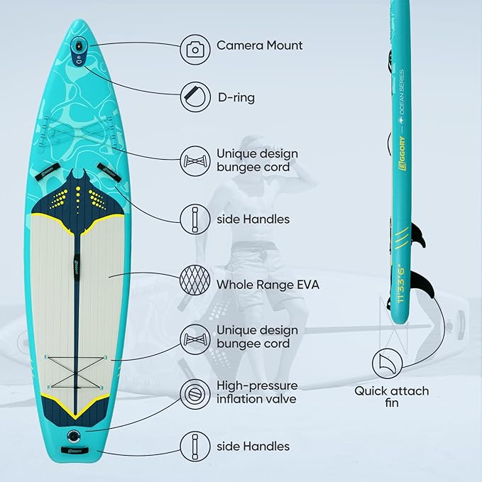 Inflatable Paddle Board,Stand Up Paddle Board Set, Extra Wide SUP Board with Removable Fin, Floating Paddle, Hand Pump, Waterproof Phone Pouch,Traveling Board-StrideForce Fitness