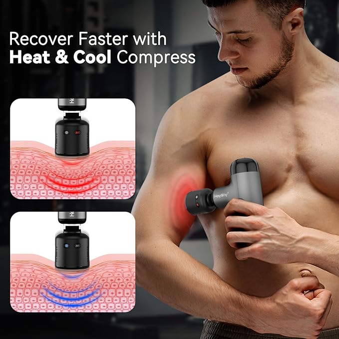 Mini Massage Gun with Heat and Cold, Deep Tissue Massage Gun, Portable Percussion Muscle Massager with 4 Massage Heads for Athletes-StrideForce Fitness