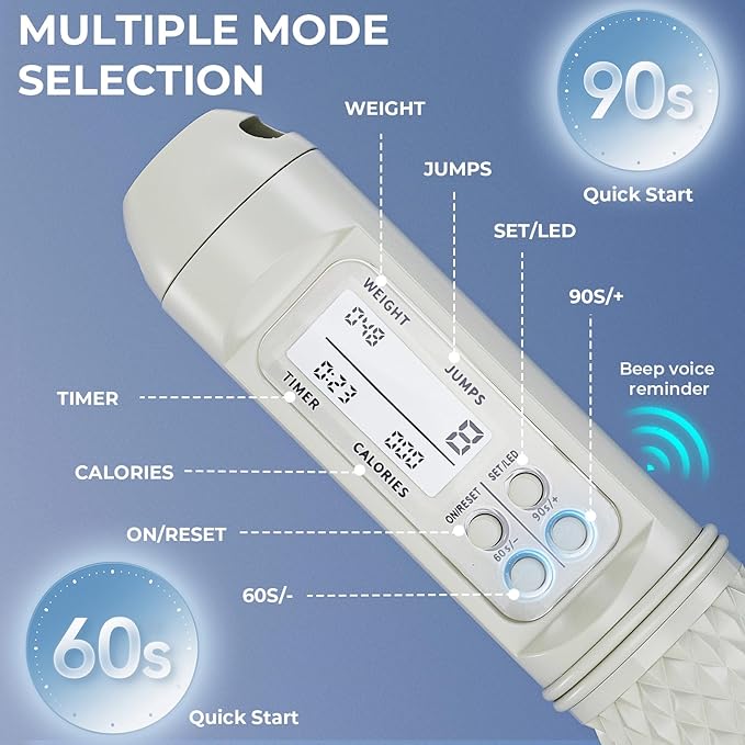 Smart Jump Rope with LED Display and Jump Counter, Weighted Cordless Design for Home Gym & HIIT, Adjustable Steel Wire for Fitness, Tracks Jumps, Calories & Time, for Men, Women & Kids-StrideForce Fitness