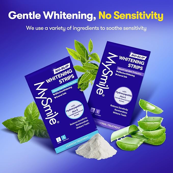 MySmile Teeth Whitening Strips, Hydroxyapatite-Infuse White Strips, Non-Sensitive Teeth Whitening with Soothing Natural Ingredients, Enamel-Safe, Residue-Free, Non-Slip, 14 Treatments Kit (28 Count)