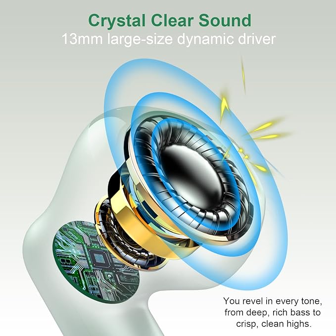 Wireless Earbuds, Bluetooth 5.4 Earbuds Stereo Bass, Bluetooth Headphones in Ear with Noise Cancelling Mic, Earphones IP7 Waterproof Sports, 32H Playtime USB C Charging Green Ear Buds for Android iOS-StrideForce Fitness