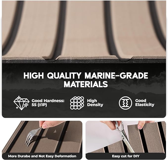 FOCEAN Boat Flooring EVA Foam Boat Decking Faux Teak Marine Flooring Boat Mat Boat Carpet Sheet for Motorboat RV Yacht Kayak Surfboard, 94.5"x 47.2"/35.4"/23.6"/15.7"-StrideForce Fitness