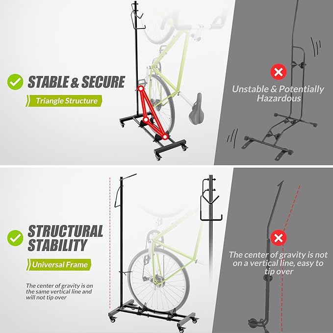 Vertical Bike Parking Stand - Adjustable Height for 29" Wheels, Space-Saving & Freestanding Bike Rack for MTB/Road Bikes,No-Drill Installation Indoor Bike Storage for Apartments & Garages-StrideForce Fitness