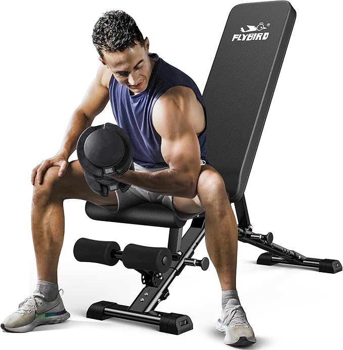 FLYBIRD Weight Bench, Adjustable Strength Training Bench for Full Body Workout with Fast Folding-New Version-StrideForce Fitness
