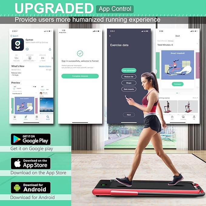 GYMAX Walking Pad, 2 in 1 Free Installation Under Desk Treadmill with Smart App, Remote Control & LED Display, 2.25HP Foldable Portable Compact Running Machine for Small Spaces Home Office-StrideForce Fitness