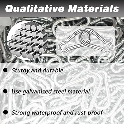 200PCS 2.36'' Spring Snap Hook, M6 1/4Inch Galvanized Silver Steel Carabiner Clip, Small Carabiner Clip 260LBS Holding Capacity Quick Link Clip Keychain for Hammock Dog Leash & Camping Gym-StrideForce Fitness