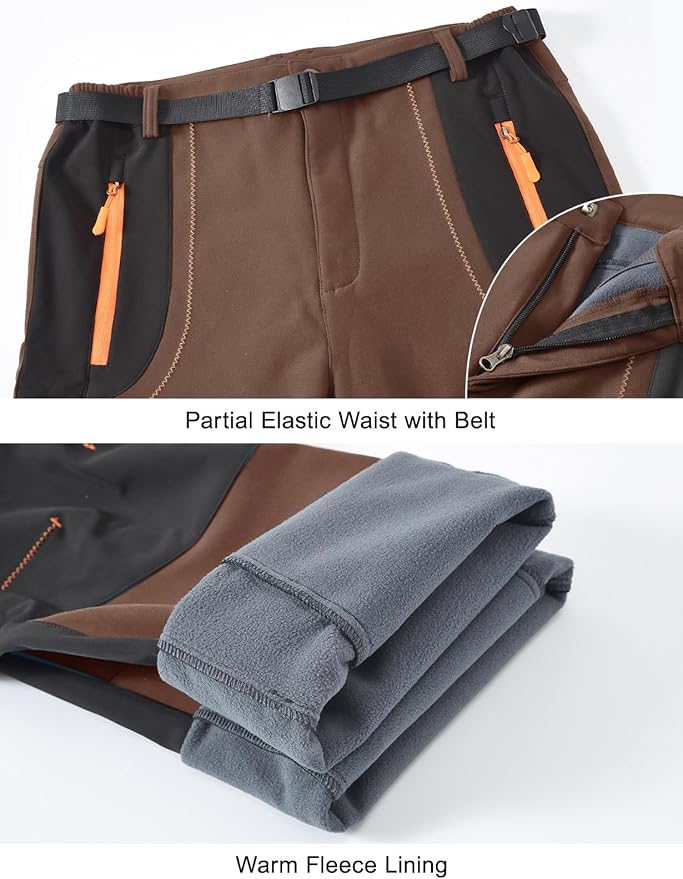 Rdruko Men's Snow Ski Pants Waterproof Insulated Winter Outdoor Snowboard Hiking Fleece Pants with Belt-StrideForce Fitness
