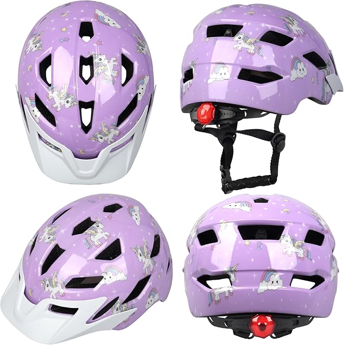 Kids Bike Helmet,Bavilk Kids Boys Girls Bike Helmets with LED Light Detachable Visor Children Youth Teen Multi-Sport for Skating Cycling Scooter Skateboard Adjustable & Lightweight 19.7"-22.4"-StrideForce Fitness