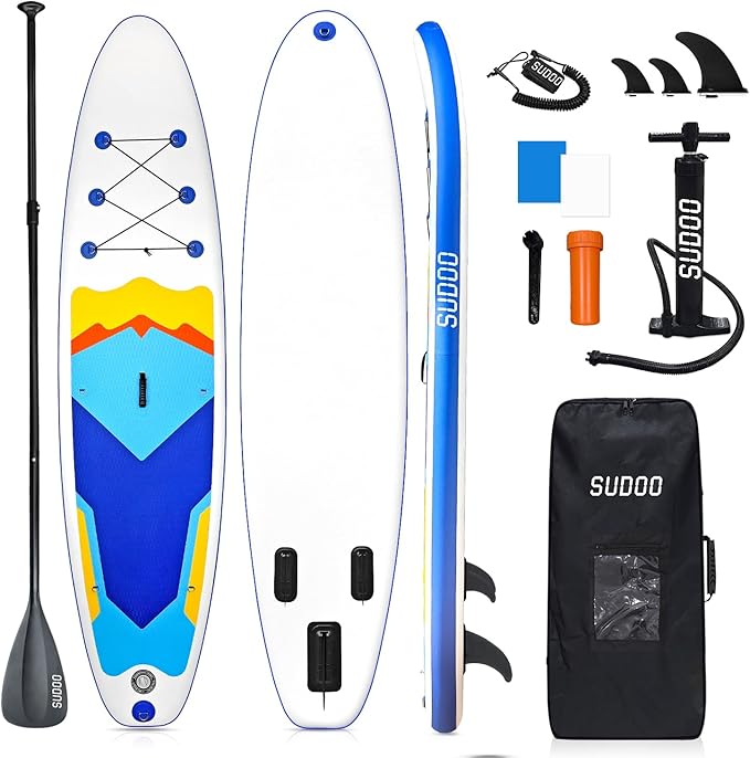 Inflatable Stand Up Paddle Board 10‘x30‘‘- Ultra-Light SUP with Backpack, Pump, Paddle, Coil Leash, 3 Fins, Repair Kit, Stable Design, Non-Slip EVA Deck for Adults & Youth-StrideForce Fitness