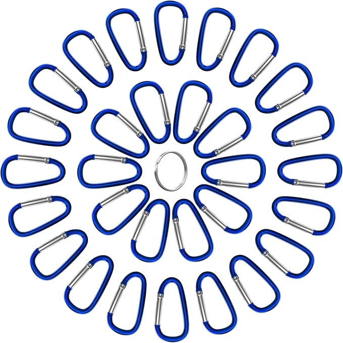 30PCS Aluminum Carabiner Clips, 2" D Shape Spring Snap Hooks Carabiner with 30PCS Keyring Keychain Hook-StrideForce Fitness