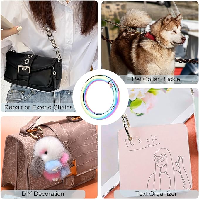 10Pack 1 Inch Metal Spring O Ring Clips Keychain, Round Carabiner Clips Keyrings Snap Hook Buckle, Purse Shoulder Bag Chain Ring Clip Replacement Paracord Keychain Lanyard Leather DIY Crafts (Rainbow)-StrideForce Fitness