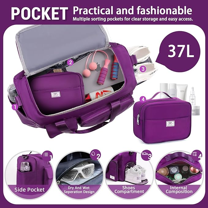 FIORETTO Women's Gym Duffle Bag with Shoes Compartment, 37L Capacity, Ideal for Travel, Gym, Sports, Duffel, Weekender-StrideForce Fitness