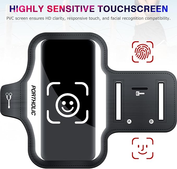 PORTHOLIC 2025 Running Armband Water Resistant Sports Phone Holder Case with Extension Strap, Key Card Slot Up to 6.9" Phone for iPhone 17/16/15/14/13 Plus Air Pro Max XR/XS, Galaxy S25/24/S10-StrideForce Fitness