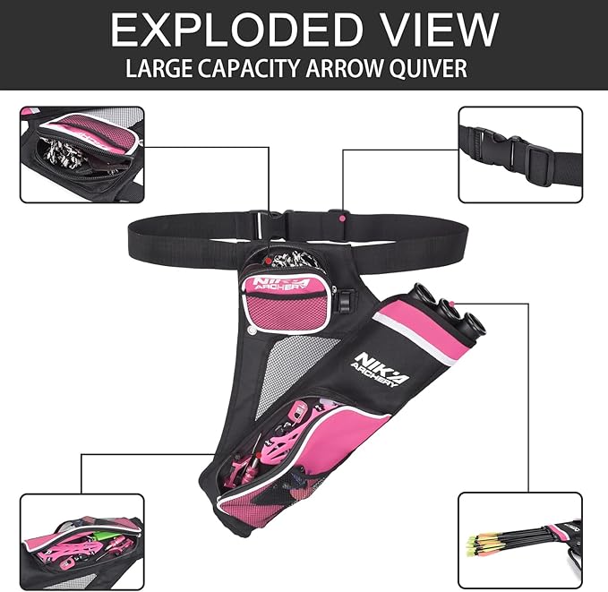 Archery Arrow Quiver Holder, 3-Tubes Hip Quiver Arrow Bag with Adjustable Belt for Youth & Adults Arrows Hunting Target Practicing-StrideForce Fitness