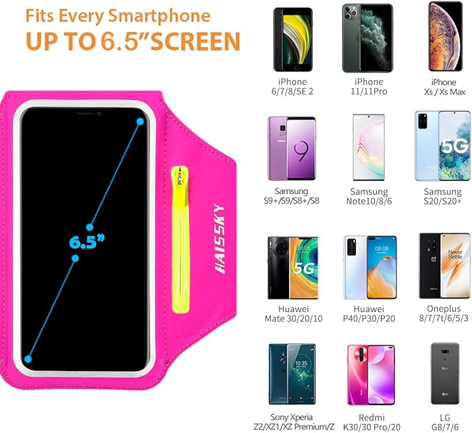 Running Armband with Earphone Bag Cell Phone Armband for iPhone 16 15 Pro 14 Plus 13 11 XR XS, Galaxy S24/S10 Water Resistant Sports Phone Holder Case & Zipper Slot Car Key Holder for 6.7 inch Phone-StrideForce Fitness