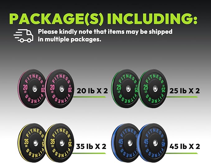 Rubber Weight Plates, Olympic Bumper Plate Set 2-Inch, 45/100 / 160/190 / 260/300 lb Barbell Weights for Home Gym, Colored Standard Strength Training Plates for Weightlifting-StrideForce Fitness