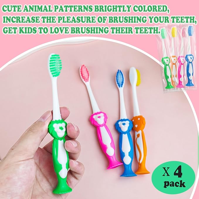 Disposable Toddler Toothbrushes Pack of 40, Manual Suction Cup Bulk Kids Toothbrushes Individually Wrapped Animal Toothbrush for Home, School, Camp, Daycare, Travel