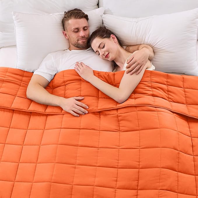 King Size Weighted Blanket for Adults (30 lbs, 80” x 87”, Orang) Cooling Heavy Blanket for Sleeping Perfect for 290-310 lbs, Breathable Blanket for Adults & Couple All Season, Machine Washable-StrideForce Fitness