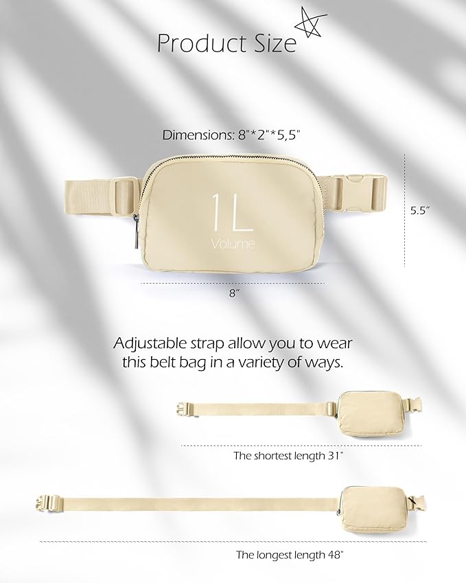 ODODOS Unisex Mini Belt Bag with Adjustable Strap Small Fanny Pack for Workout Running Traveling Hiking, Ivory-StrideForce Fitness