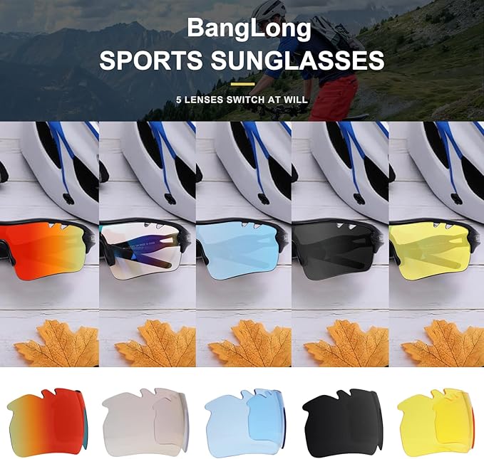 BangLong Polarized Sports Sunglasses Cycling Sun Glasses for Men Women with 5 Interchangeable Lenes for Running Baseball Golf-StrideForce Fitness