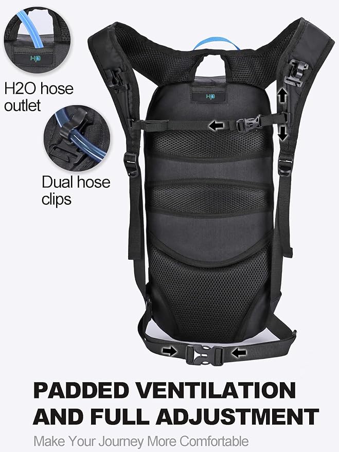 Hydration Backpack, Lightweight Hydration Pack with 2L Water Bladder, 6L Water Backpack for Men Women Cycling, Hiking, Mountain Biking, Skiing-StrideForce Fitness
