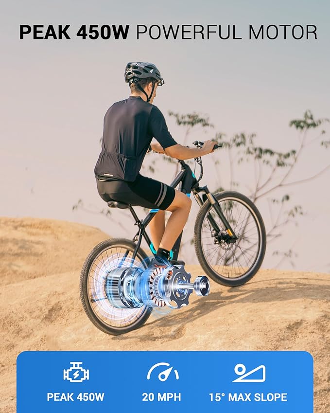 Electric Bike for Adults,36V Built-in Invisible Removable Battery,350W Brushless Motor(Peak 450W) Electric Mountain Bike,26" Tires&Front Fork Suspension,UL Certified 7-Speed-StrideForce Fitness