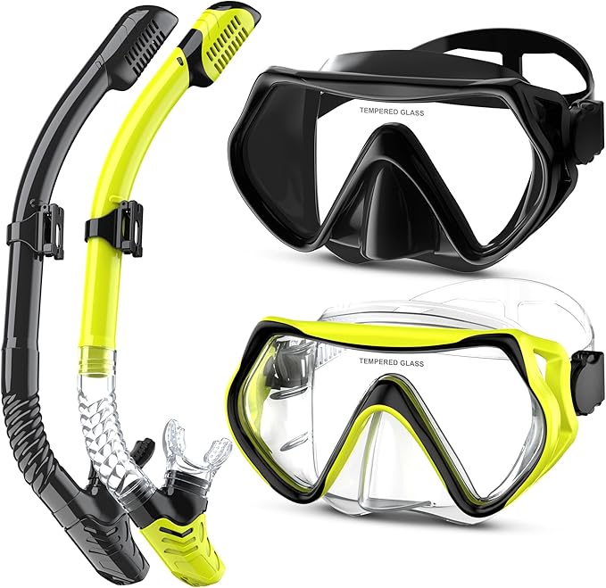 Snorkeling Gear, Dry Snorkel Set180° Panoramic Wide View,Anti-Fog Scuba Diving Mask, Professional Snorkeling Gear for Free Breathing, Swimming, Diving-StrideForce Fitness