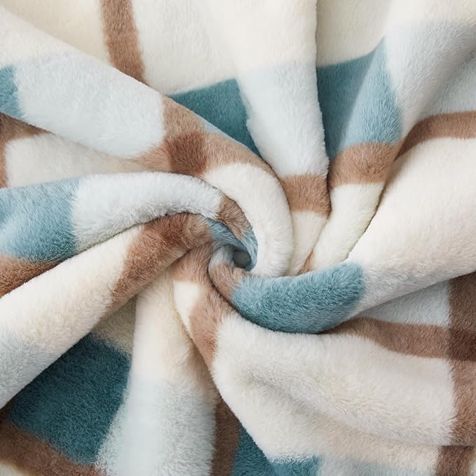 PU MEI Super Soft Faux Rabbit Fur Sherpa Fleece Throw Blanket, Reversible Luxury Cozy Cute Furry Blanket, Plush Warm Shaggy Fluffy Checkered Blankets for Sofa Couch Bed (Green-Plaid, 80" x 90")-StrideForce Fitness