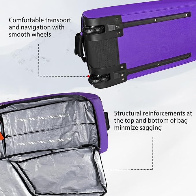 Goloni Ski Bag with Wheels,Padded Snowboard Bag for Air Travel,600D Waterproof Fabric,Foldable Snow Bag Fits 2 Pairs Skis-StrideForce Fitness