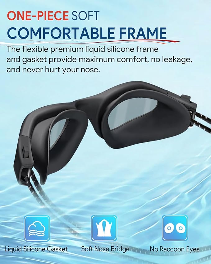 Swim Goggles, Polarized Adult Swimming Goggles Bungee Strap No Hair Pulling Anti-fog Pool Goggles for Men Women-StrideForce Fitness