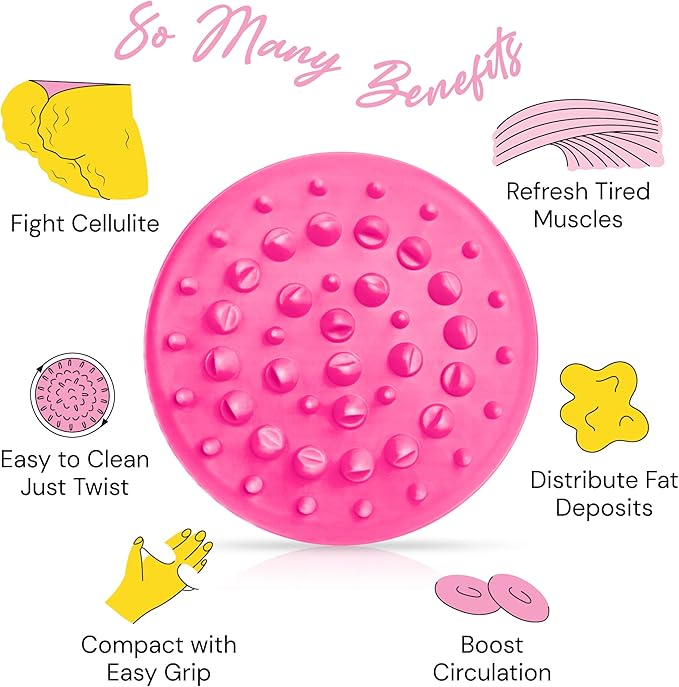 Scala Silicone Anti Cellulite Massager, Body Shower Scrubber, Cellulite Remover - Improve Circulation, Distribute Fat Deposits, Body Massager, Exfoliator, Fat Roller Use with Creams and Oils - Pink-StrideForce Fitness