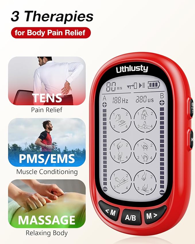 TENS Unit Muscle Stimulator for Pain Relief Therapy–Dual Channel 24 Modes TENS Machine&EMS Muscle Stimulator,Upgraded Large Screen Portable Muscle Stimulator for Back,Shoulder,& Neck Pain with 10 Pads-StrideForce Fitness