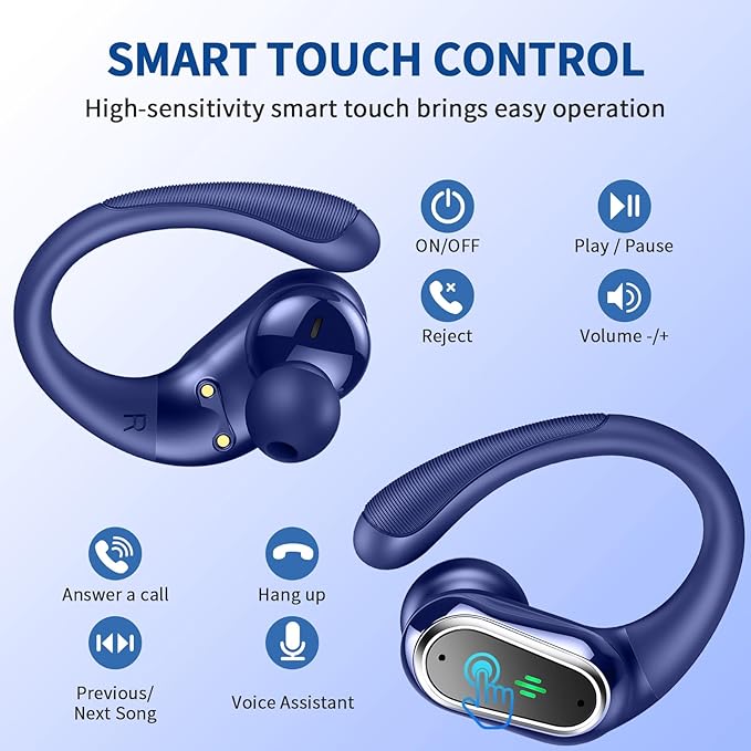 Wireless Earbuds, 2025 Bluetooth 5.4 Headphones Sport, Bluetooth Earbuds with ENC Noise Canceling Mic, 50H Stereo Wireless Headphones IP7 Waterproof with Earhooks, Dual LED Display for Workout/Running-StrideForce Fitness