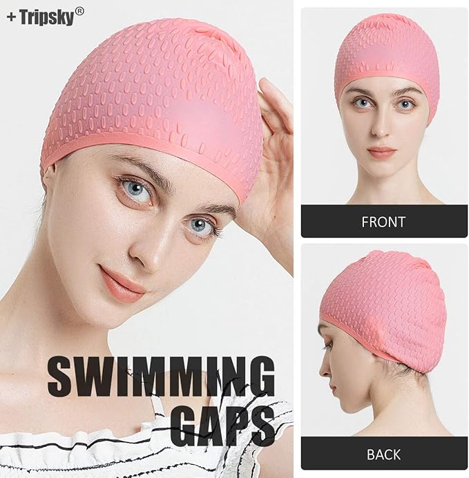 Tripsky Silicone Swim Cap,Comfortable Bathing Cap Ideal for Curly Short Medium Long Hair, Swimming Cap for Women and Men, Shower Caps Keep Hairstyle Unchanged…-StrideForce Fitness