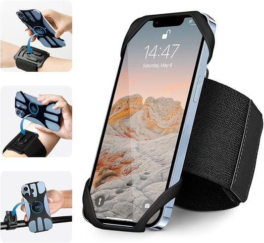 3in1 Running Sports Armband+Wristband+Bicycle Phone Holder,360° Rotation & Detachable Compatible with 4.5-7" Cellphone for iPhone 16/15/Pro/ProMax/14/13/mini/Pro Max/XS/XR-StrideForce Fitness