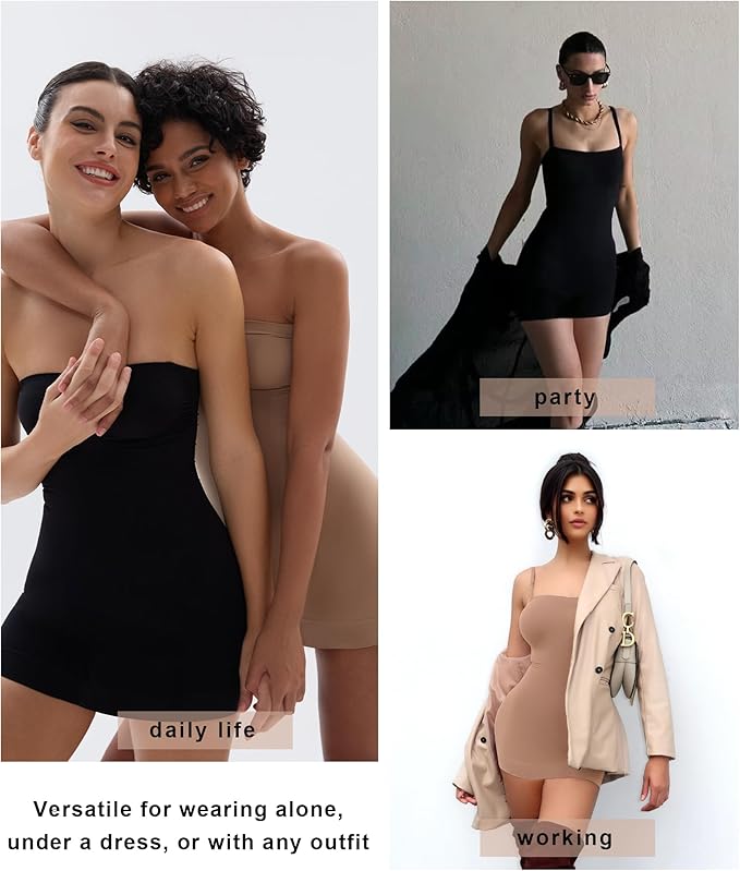 SHAPERX Strapless Shapewear Dress for Women Tummy Control Seamless Full Body Shaper Slip with Removable Straps-StrideForce Fitness