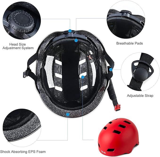 Bike Helmet 3 Sizes for Teenager Kids Youth Adults,Bavilk Skateboard Helmet Adjustable Multi-Sport Bicycle Cycling Scooter Roller Skate Inline Skating Rollerblading for Girls Boys Women Men Teen-StrideForce Fitness