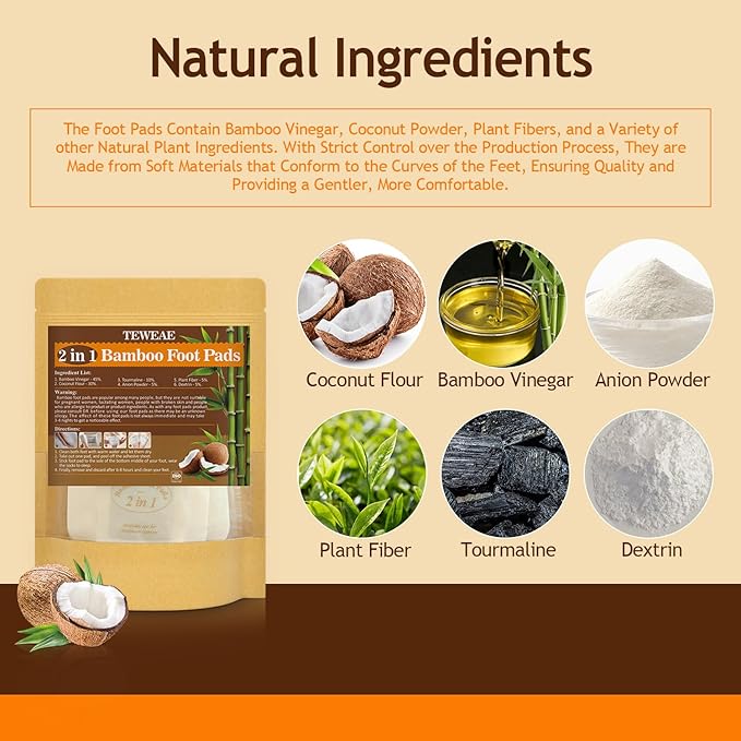 2 in 1 Foot Pads, Bamboo Vinegar Coconut Shell Powder Foot Pads with ''Stay in Place'' Bigger Adhesive Sheet(10 Pads)-StrideForce Fitness