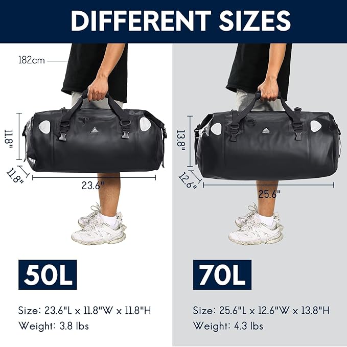 Haimont Waterproof Duffel Bag Roll-top Dry Duffel Bag with Quick-fixed Straps for Motorcycling, Rafting, Boating, SUP, Kayaking, Travel, 50L/70L-StrideForce Fitness