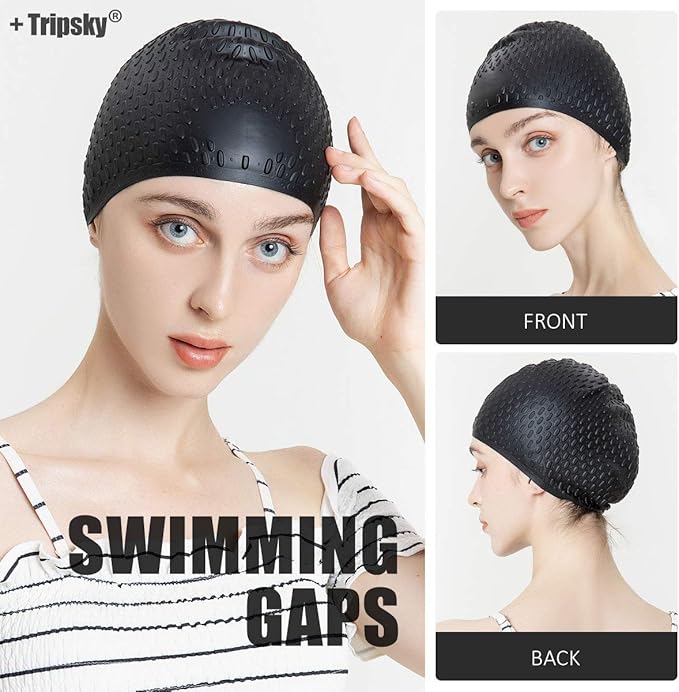 Tripsky Silicone Swim Cap,Comfortable Bathing Cap Ideal for Curly Short Medium Long Hair, Swimming Cap for Women and Men, Shower Caps Keep Hairstyle Unchanged…-StrideForce Fitness