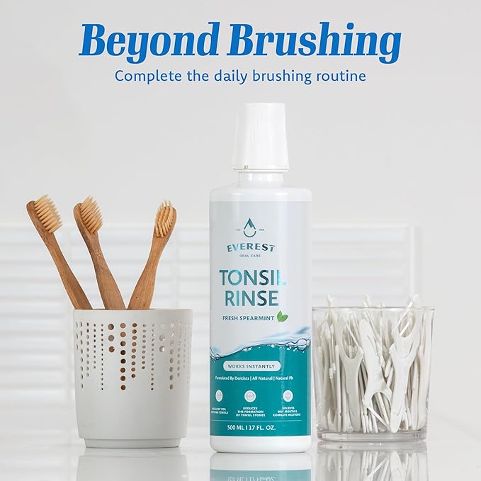 Everest Mouth Wash & Tonsil Stone Remover – Natural Mouthwash or Oral Rinse Liquid to Help Soothe Tonsils, Fight Bad Breath, & Relieve Dry Mouth – Paraben & Alcohol Free Treatment, Spearmint