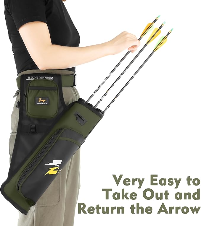 SUNYA Archery Hip Quiver for Arrows. Includes 3 Tubes Arrow Holder, Accessories Pockets and Waist Belt. Fit for Compound and Recurve Bow Practice.-StrideForce Fitness