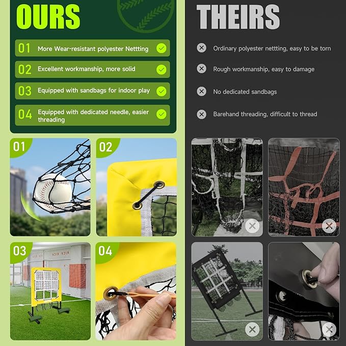 9 Hole Pitching Net, Heavy-Duty Baseball Net with Strike Zone for Pitching and Hitting, Height Adjustable Training Equipment with 9 Pocket Pitching Target for Baseball & Softball Practice-StrideForce Fitness