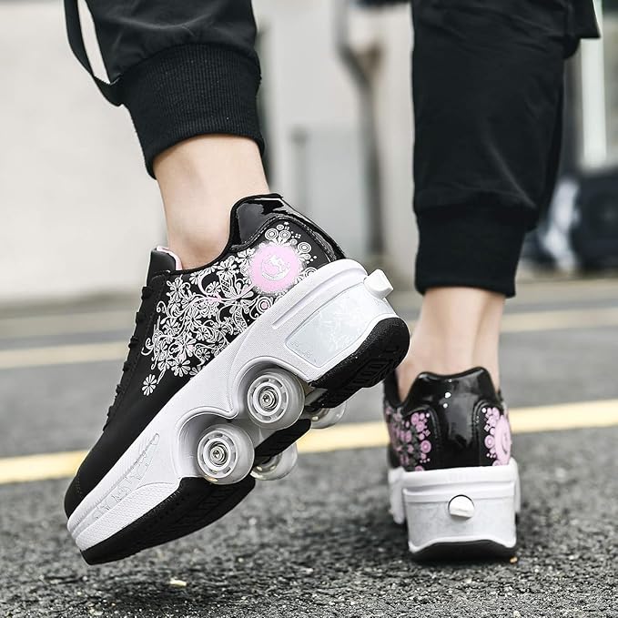 Double-Row Deform Wheel Automatic Walking Shoes Invisible Deformation Roller Skate 2 in 1 Removable Pulley Skates Skating Parkour-StrideForce Fitness